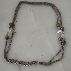 Elegant Gold Tone Chain Necklace with Crystal & Beaded Accents